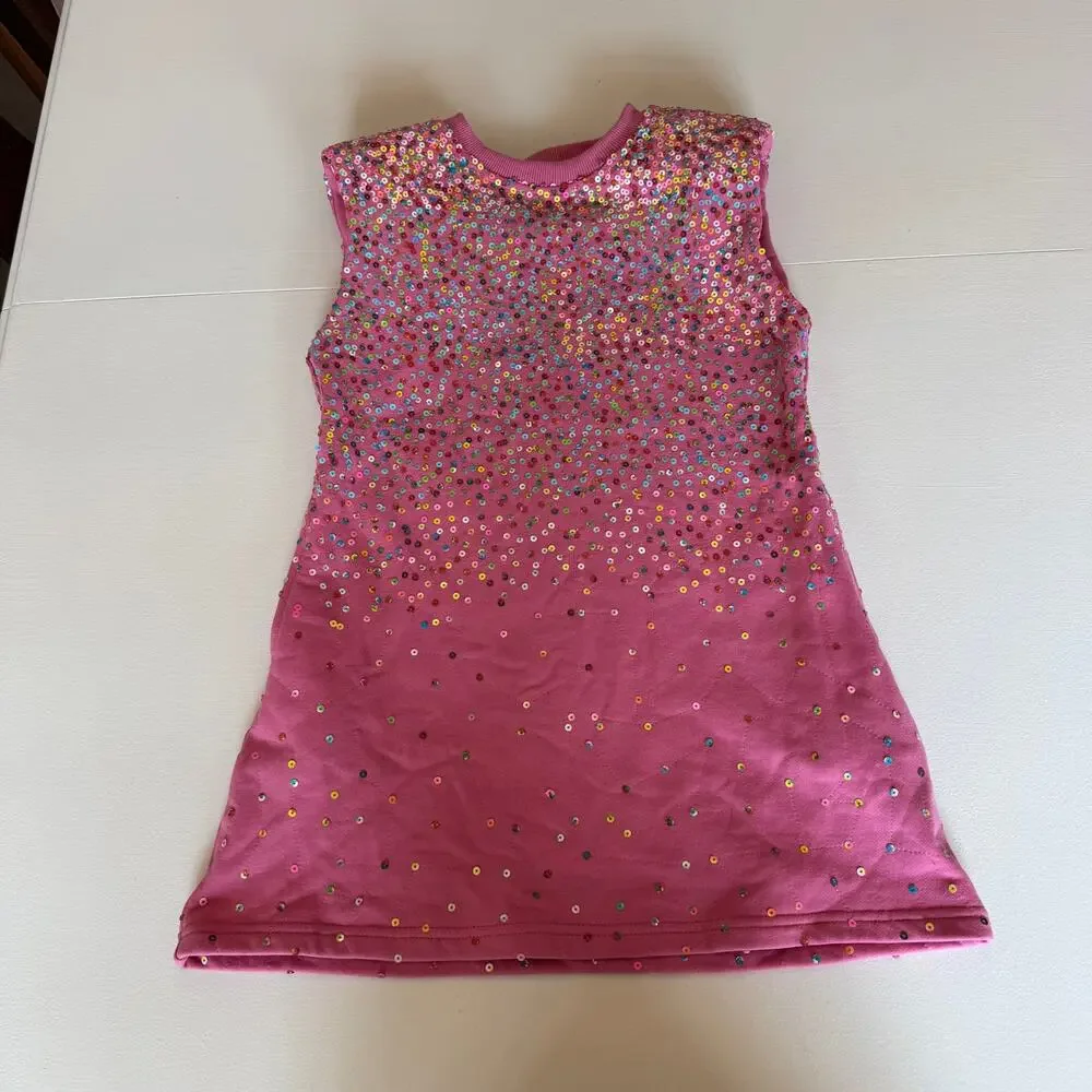 Queen of Sparkles Pink Sleeveless Mini Dress With Shoulder Pads Girls Size Small